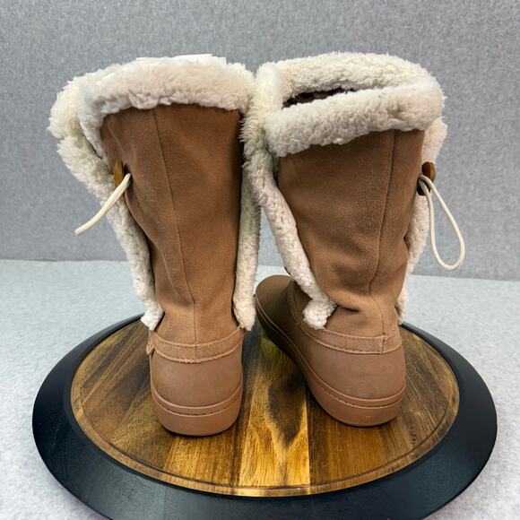 Crocs Modessa Winter Tall Boot Women’s 8 Faux Suede Brown Button Comfort Shoes - Picture 6 of 7